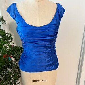 RALPH LAUREN Black Label Royal Blue 100%  Raw Silk Ruched Sleeveless Top Size 10